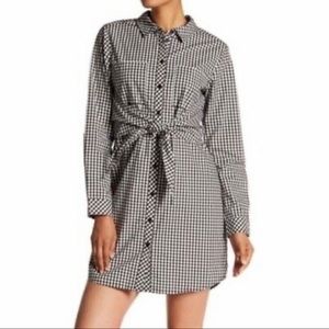Sanctuary Black White Checkered Long Sleeve Button Down Shirt Dress Bow Small